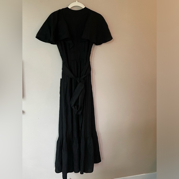 NWT Doen Tarragon Ruffle Midi Dress in Black Linen Silk Blend Pocket Sz XS - Picture 7 of 9